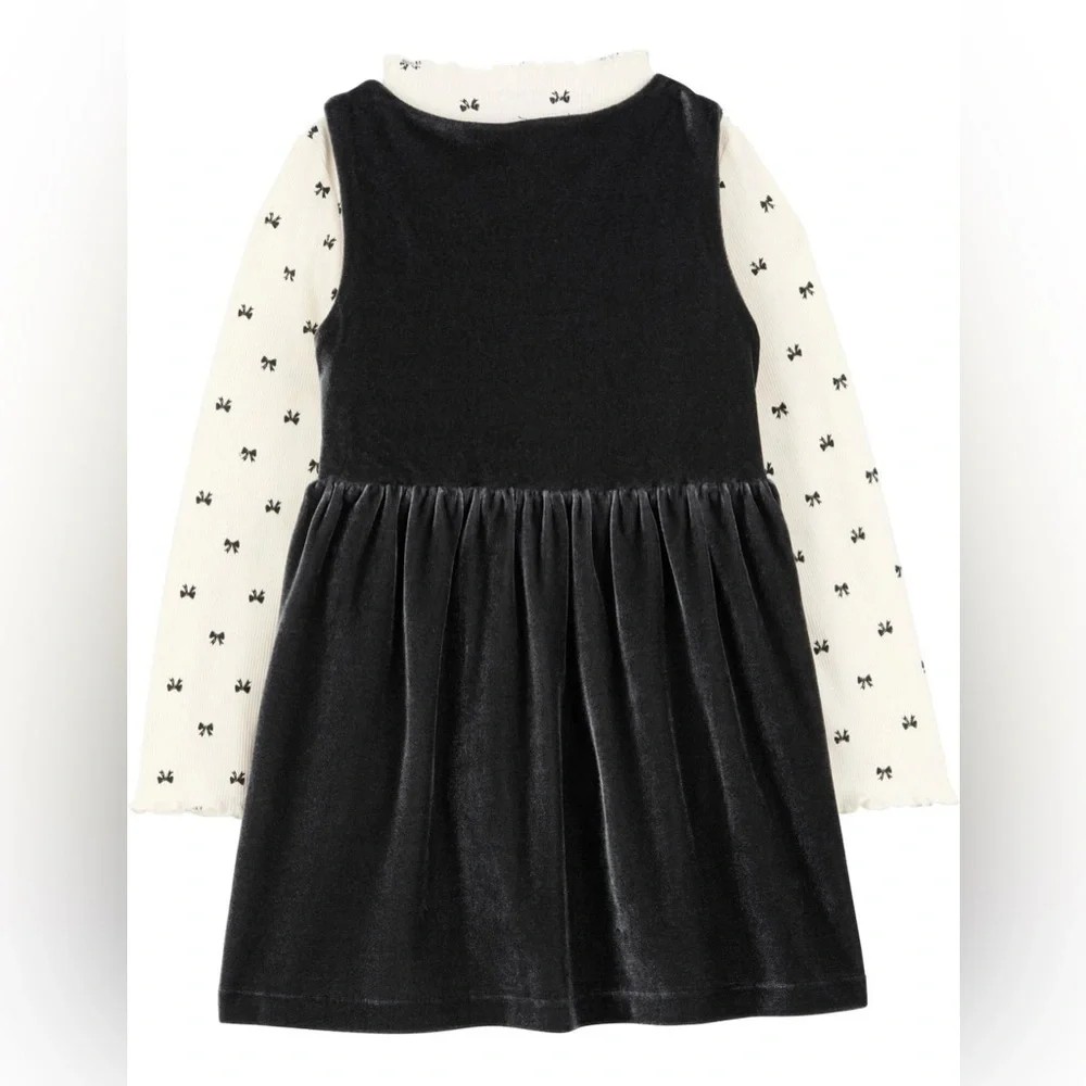 Carter’s Adorable Black Dress With White Long Sleeve Toddler Girl Set 3 Pieces